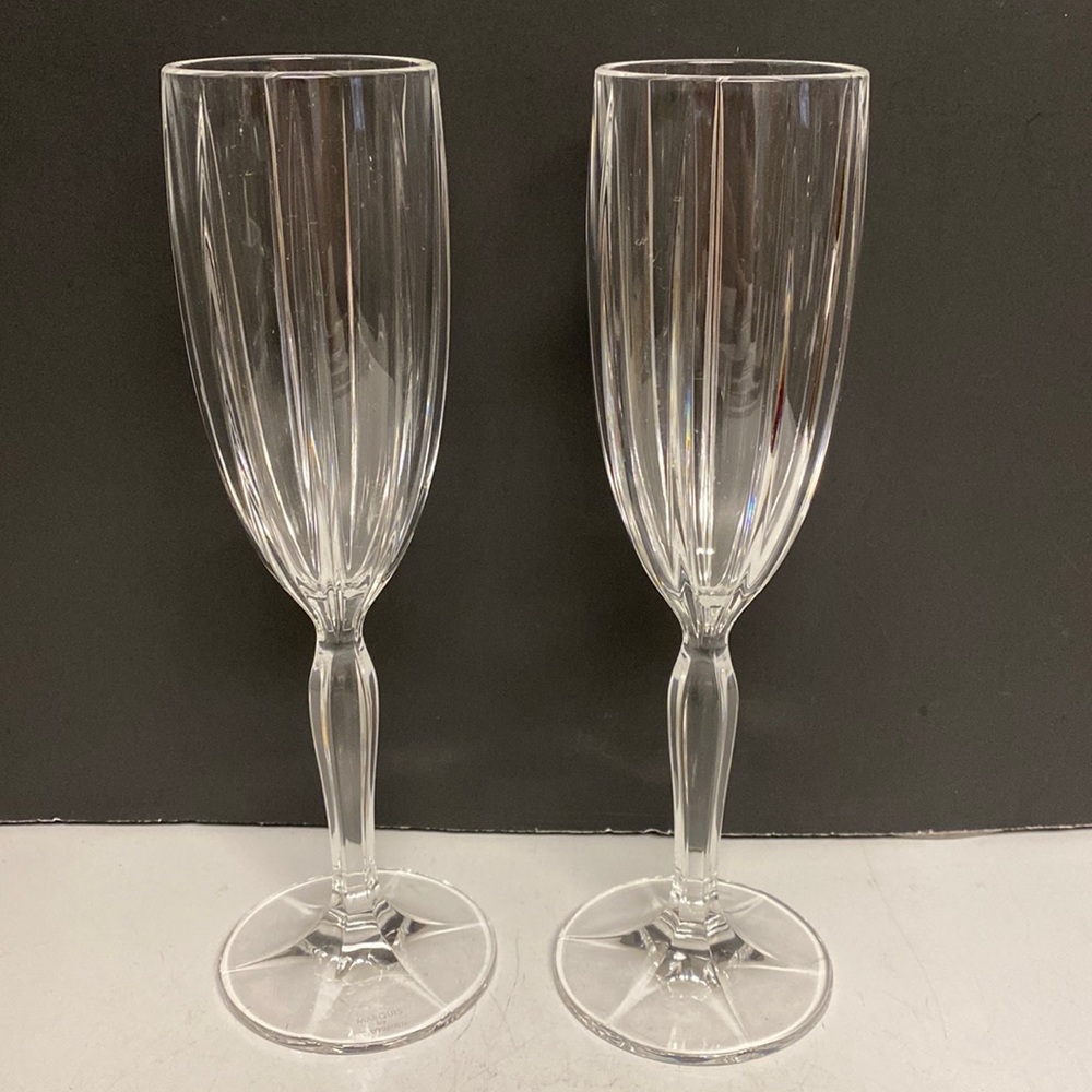 Marquis Waterford Omega Flute Set Of 2 Champagne Crystal Glasses